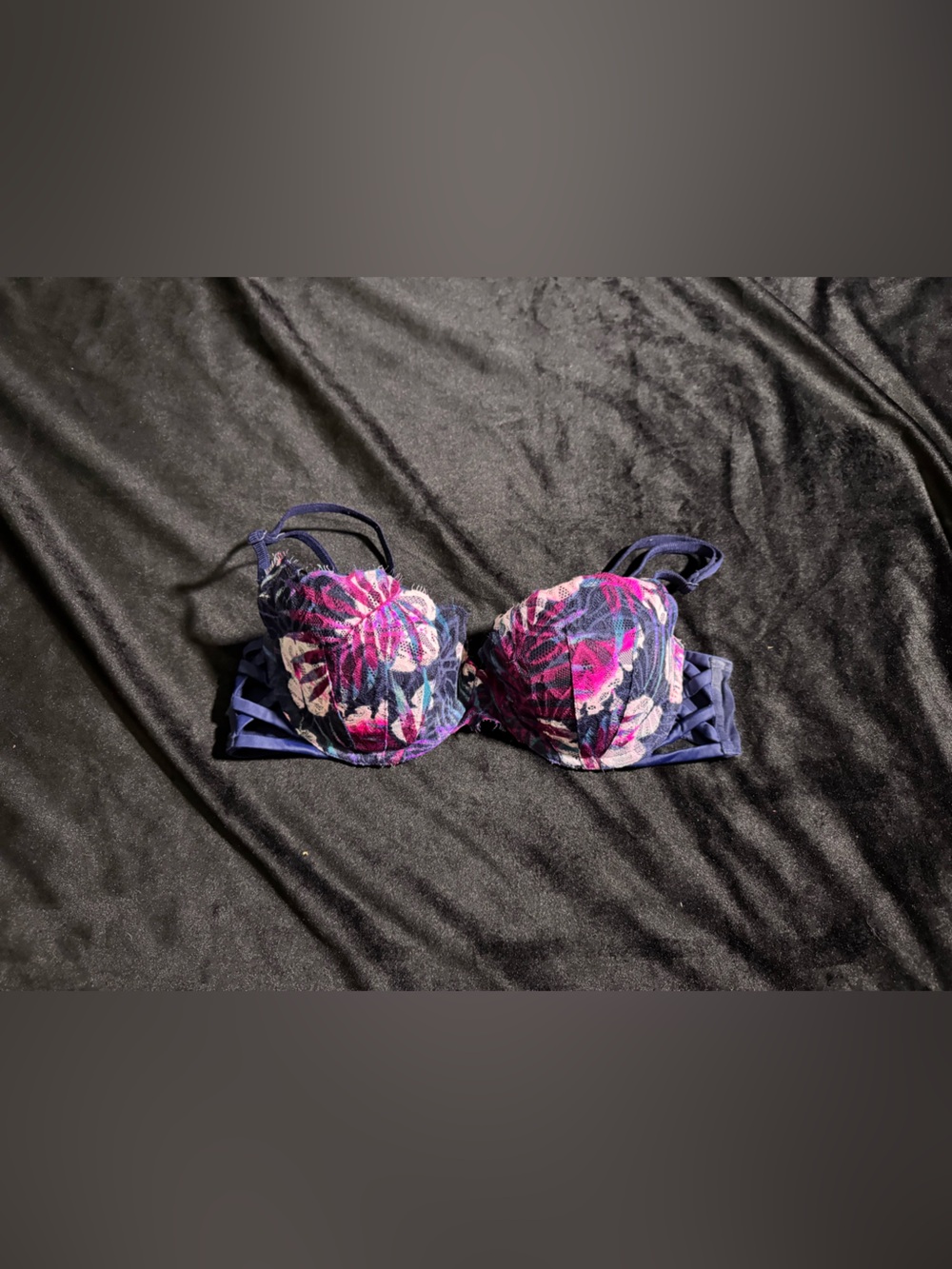 PINK Victoria's Secret Navy Bra with Pink Floral Lace